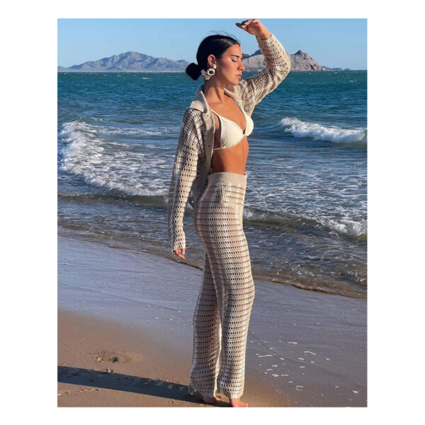 Cover-Up Kent Beige & White Crochet Pants - Image 2