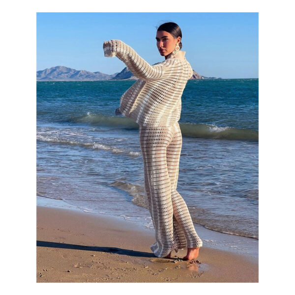 Cover-Up Kent Beige & White Crochet Pants - Image 3