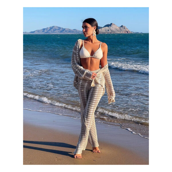 Cover-Up Kent Beige & White Crochet Pants
